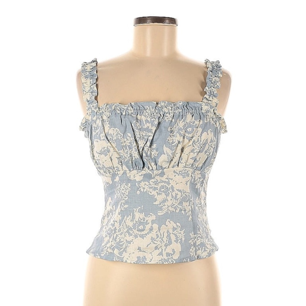Reformation Blue Floral Smocked Strap Crop Top - 100% linen - Picture 6 of 10